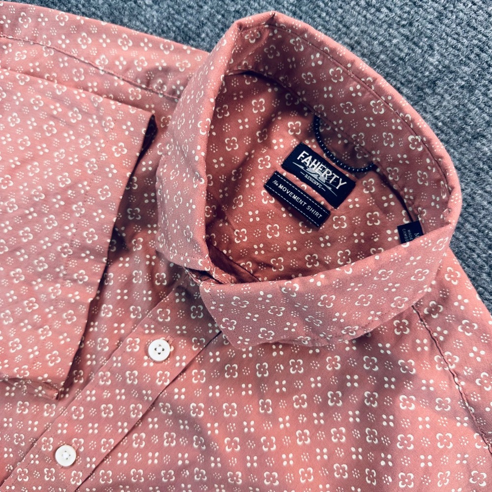 Faherty Reserve The Movement Shirt Mens Medium Salmon Pink Geometric Shirt Light